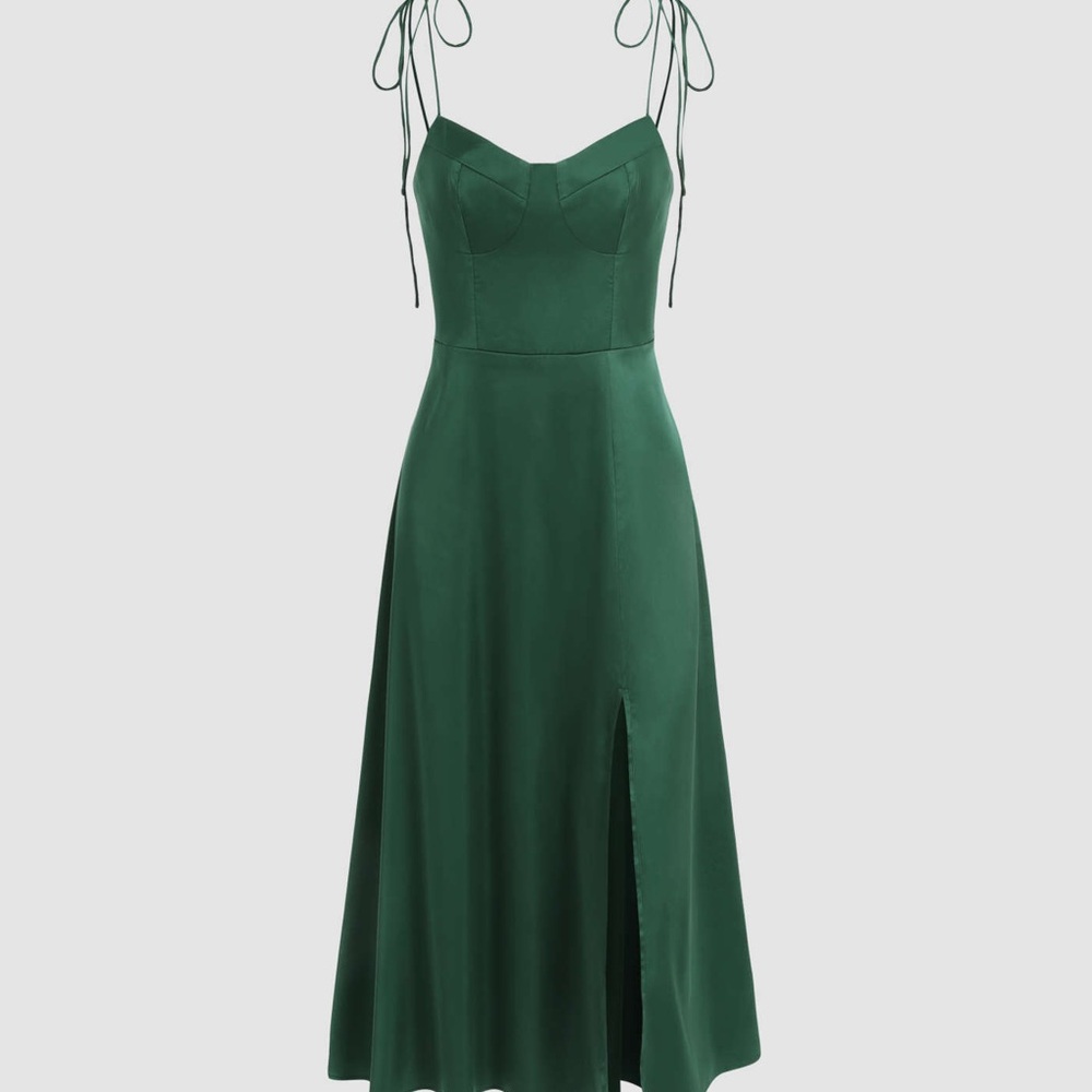 Cider Emerald Green Midi Dress with Tie Straps
